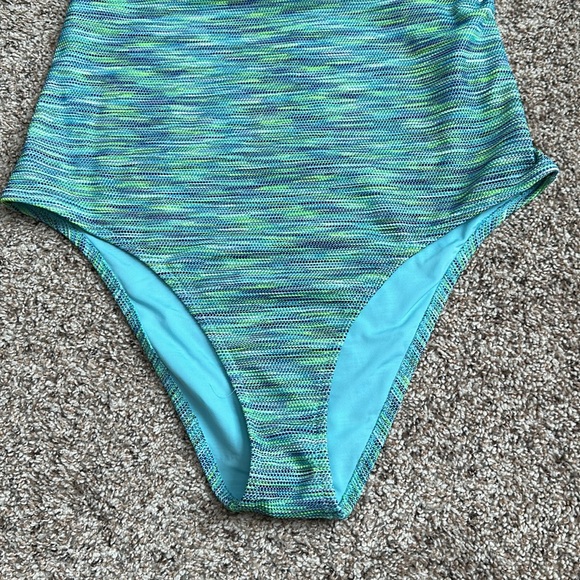 AERIE SPACE DYE PIQUE BANDEAU ONE PIECE SWIMSUIT - Picture 3 of 8